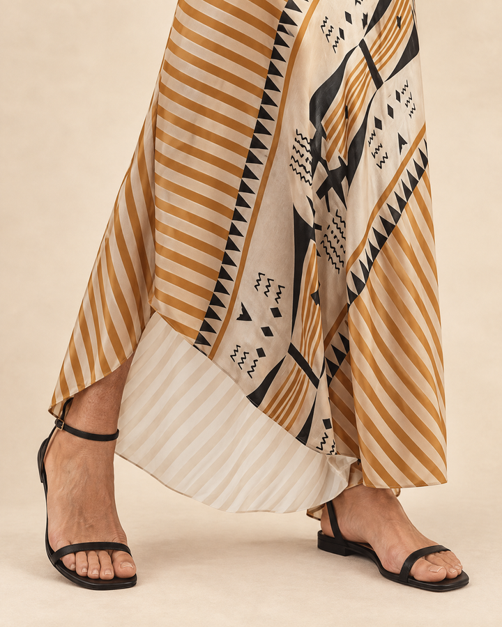Bertille - Striped A-Line Maxi Skirt, hem detail