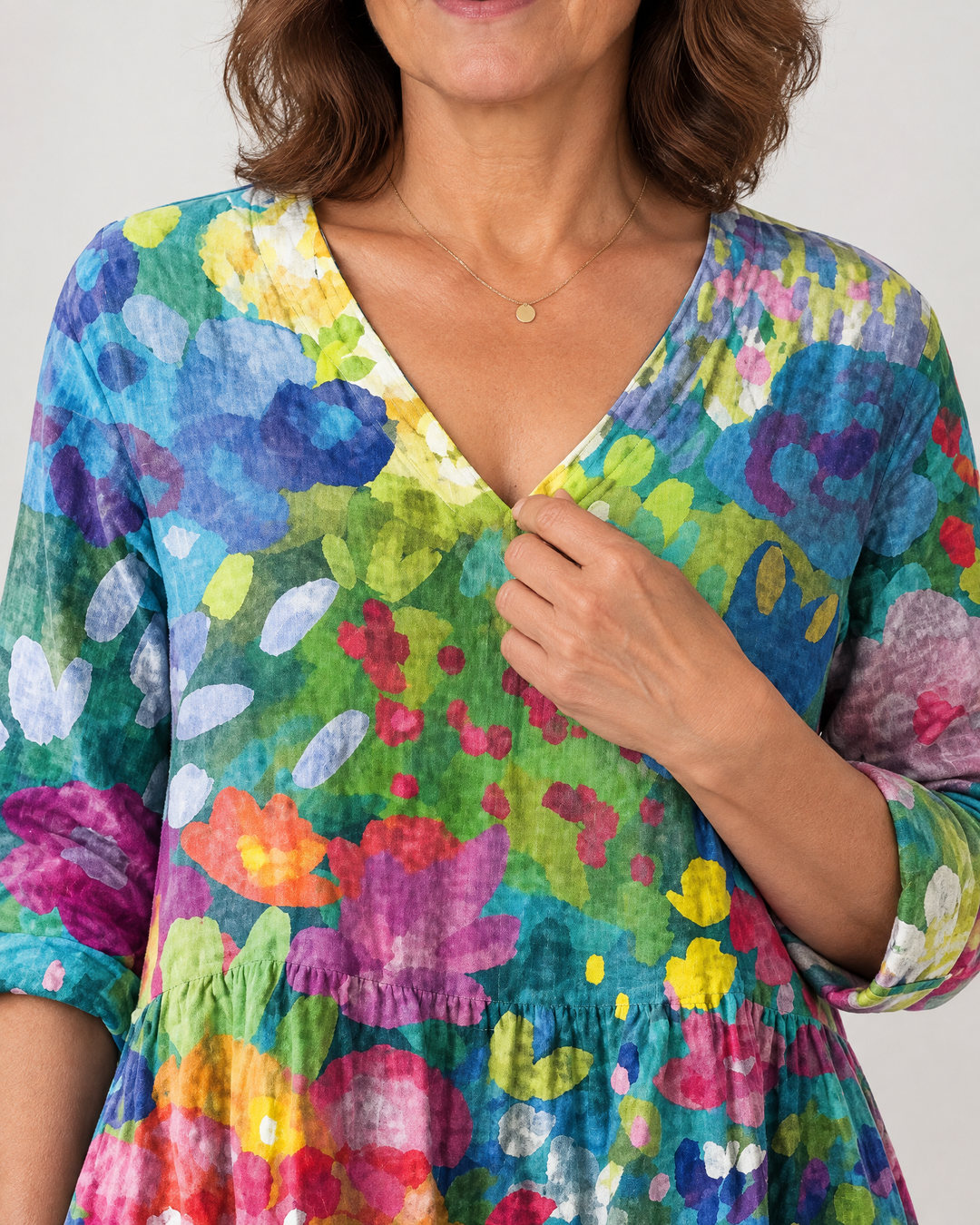 Marguerite - Printed Tunic Top, neckline and print detail
