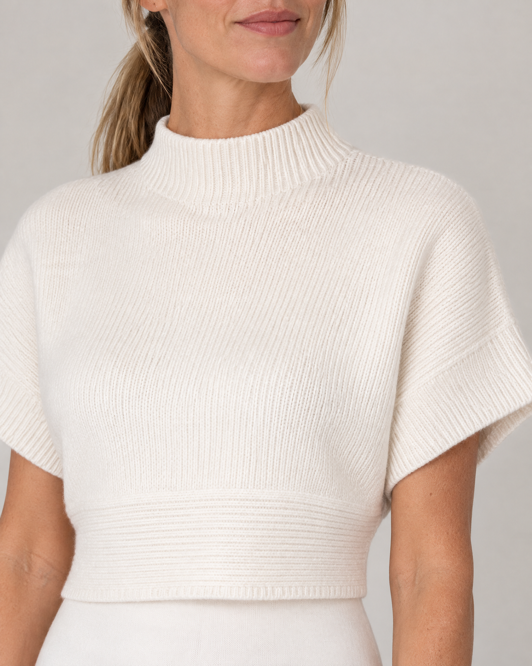 Camille - Mock Neck Crop Sweater, mock neck detail