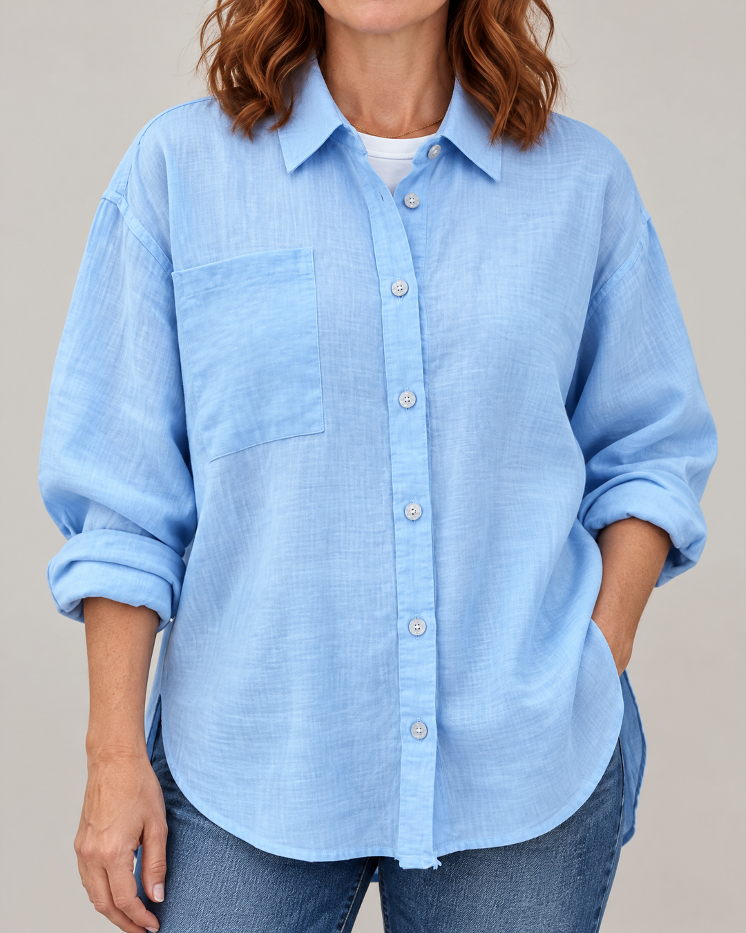 Justine - Cotton Slub Shirt, collar and placket detail