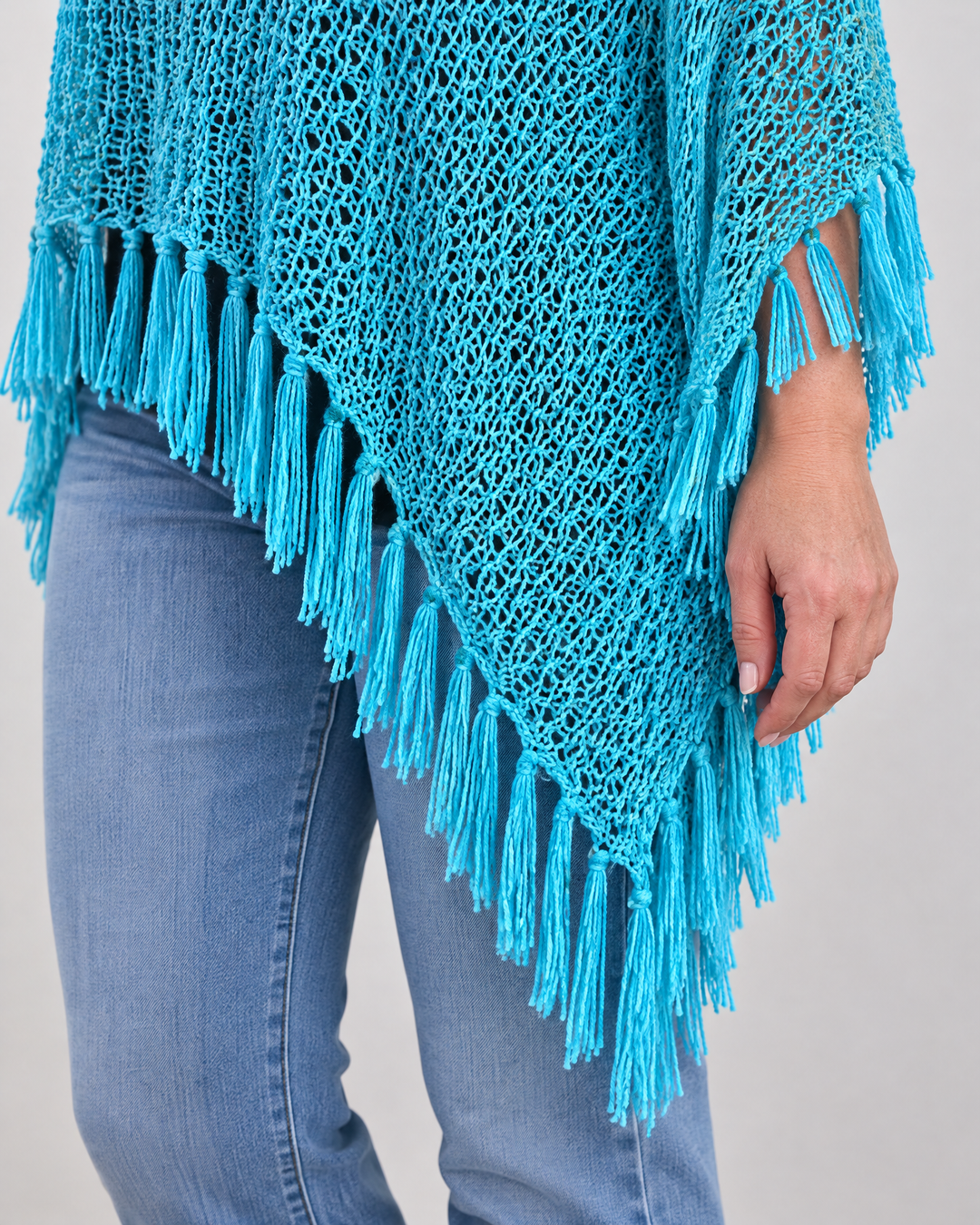 Oceane - Open Knit Tassel Poncho, fringe detail