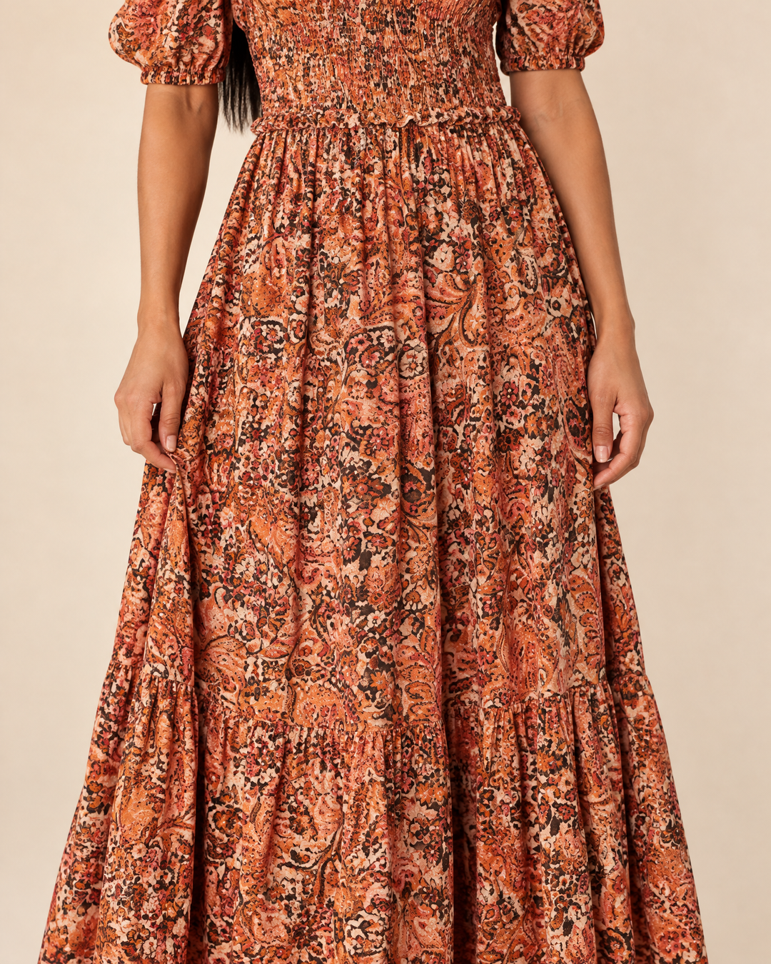 Garance - Frilled Waist Swing Maxi Dress, waist detail