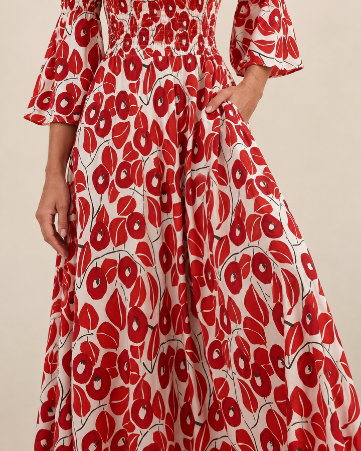 Seraphine - Off Shoulder Print Maxi Dress, print and pocket detail