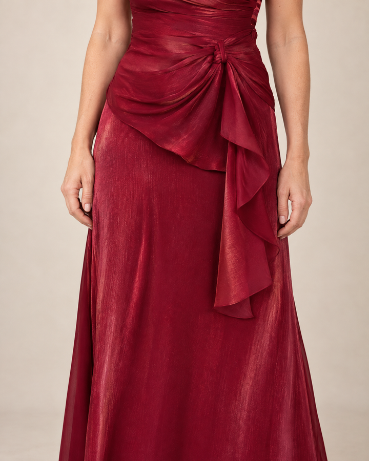 Salome - Draped One-Shoulder Maxi Set, ruffle and skirt detail