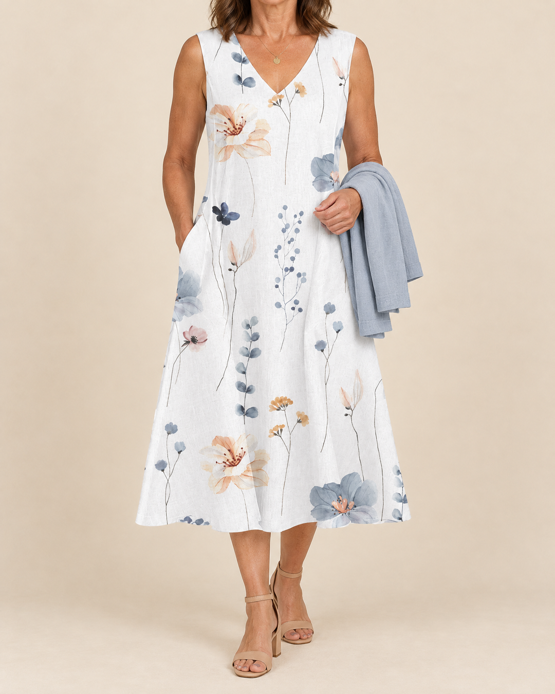 Philippa - Floral Dress &amp; Cardigan Set, the dress worn on its own