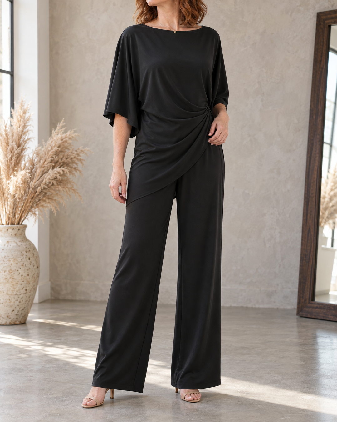 Celeste - Draped Two-Piece Set in black, front view