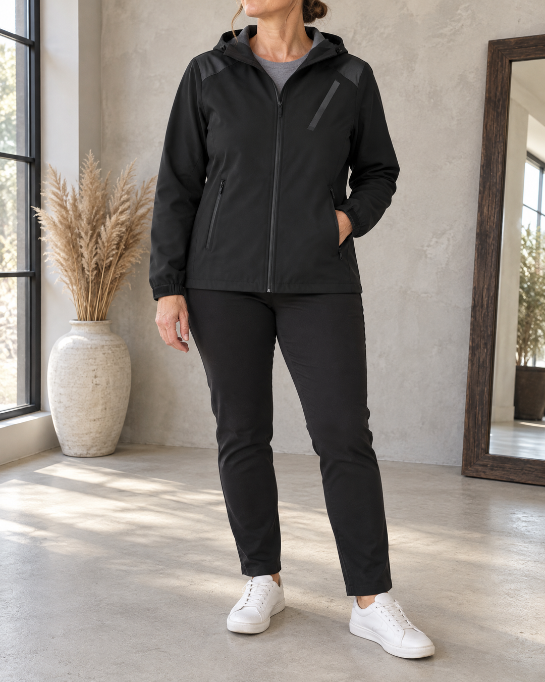 Gwenaelle - Hooded Softshell Jacket in black, front view