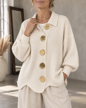 Albane - Collared Button Cardigan in cream, front view