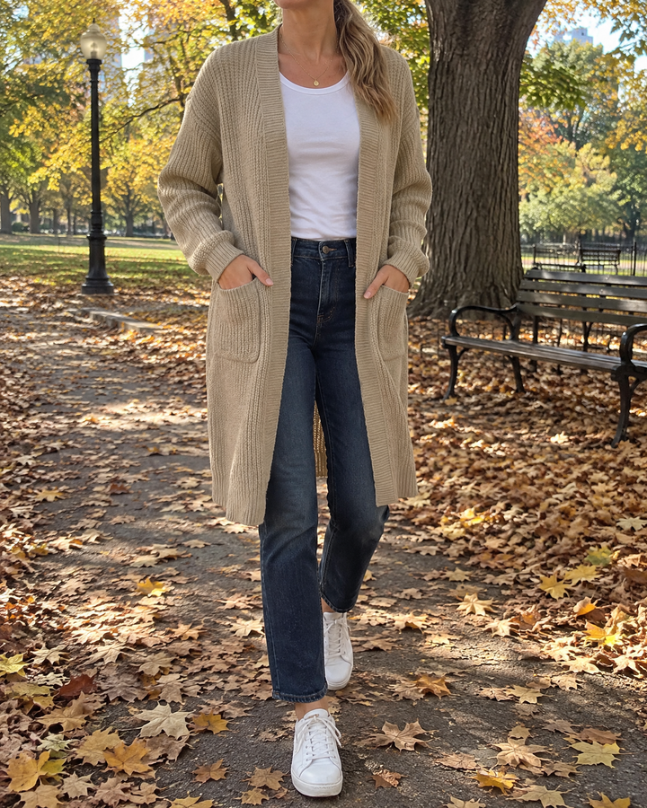 Genevieve - Open Front Knit Cardigan in oatmeal, in Trinity Bellwoods