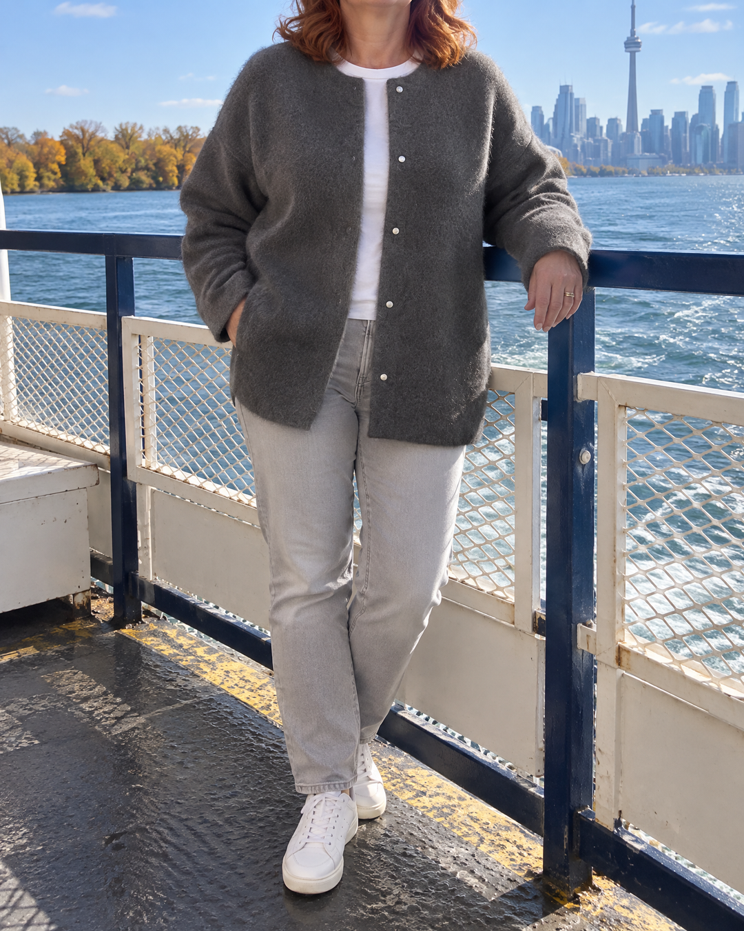 Hortense - Wool-Look Button Jacket in dark grey, on the Island ferry