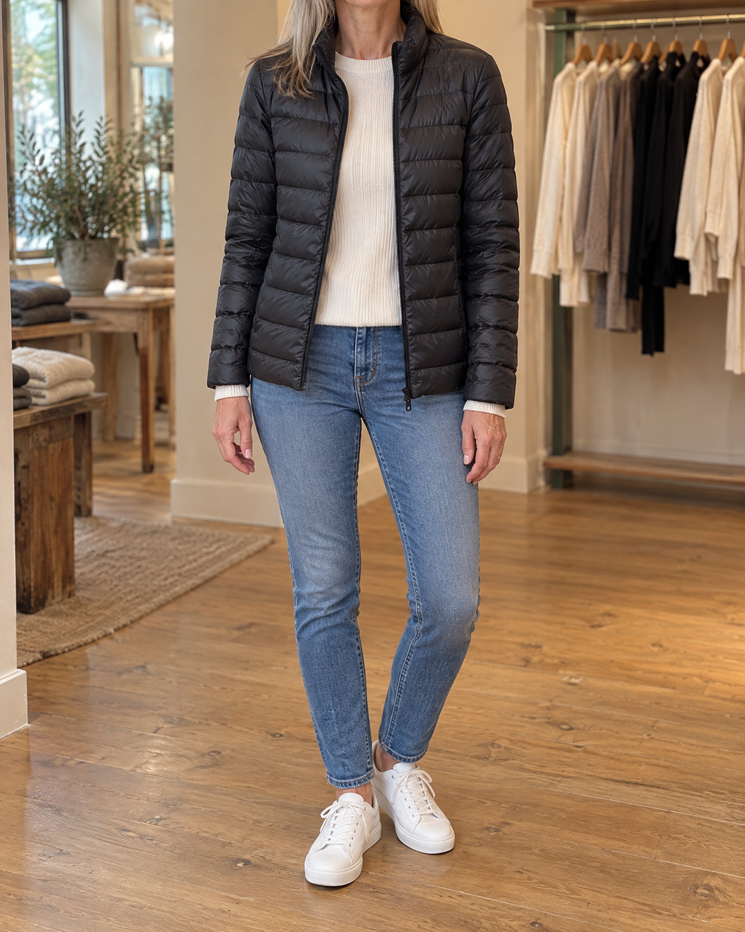 Eveline - Lightweight Puffer Jacket in black, front view