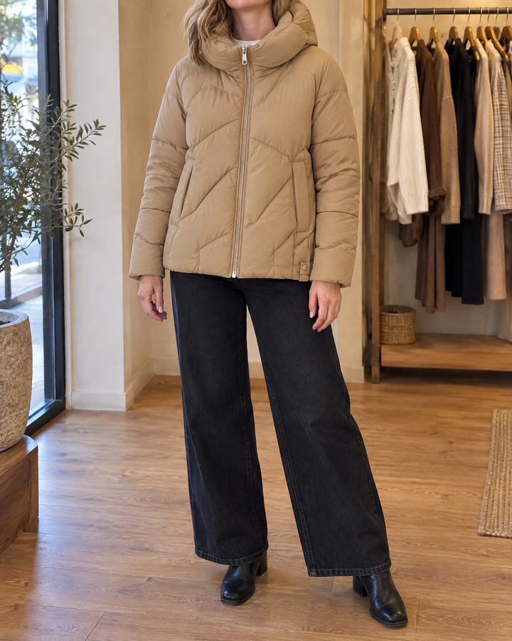 Bernadette - Hooded Padded Jacket in khaki, front view