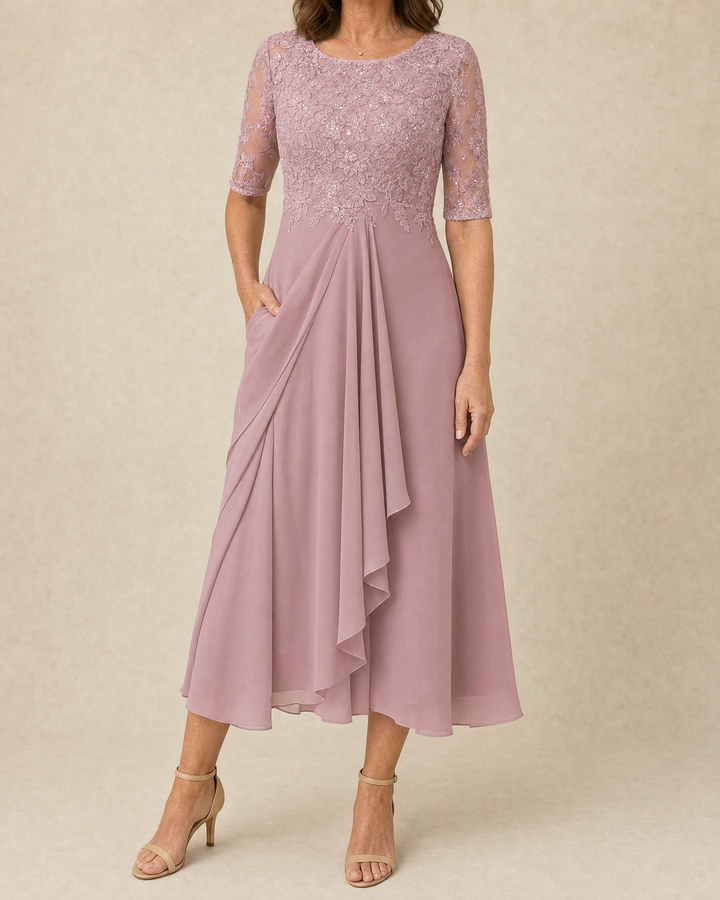 Odette - Elegant Dress in pink, front view