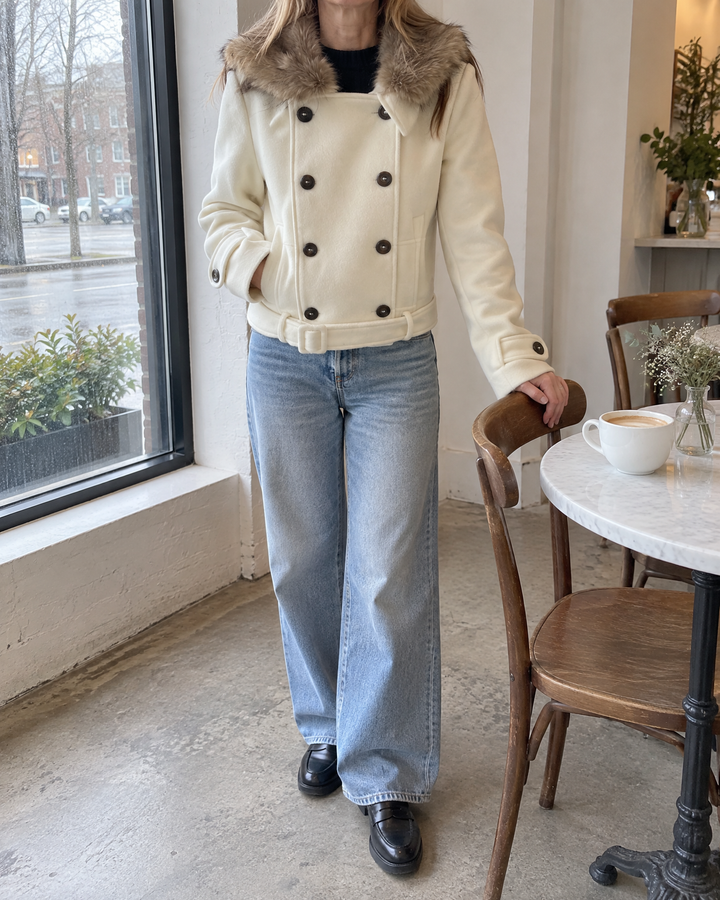 Laetitia - Cropped Double-Breasted Jacket in cream, a morning coffee by the window