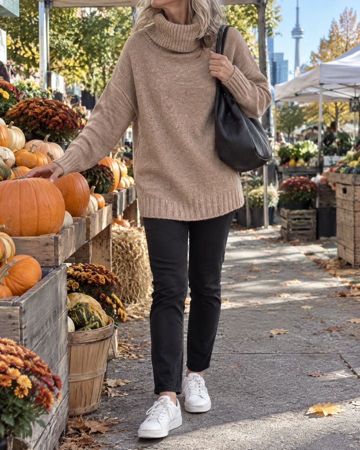 Thea - Turtleneck Pullover Sweater in camel, at the farmers&