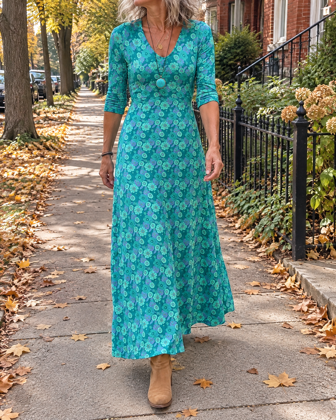Romane - Floral Print Maxi Dress in teal floral, in Cabbagetown