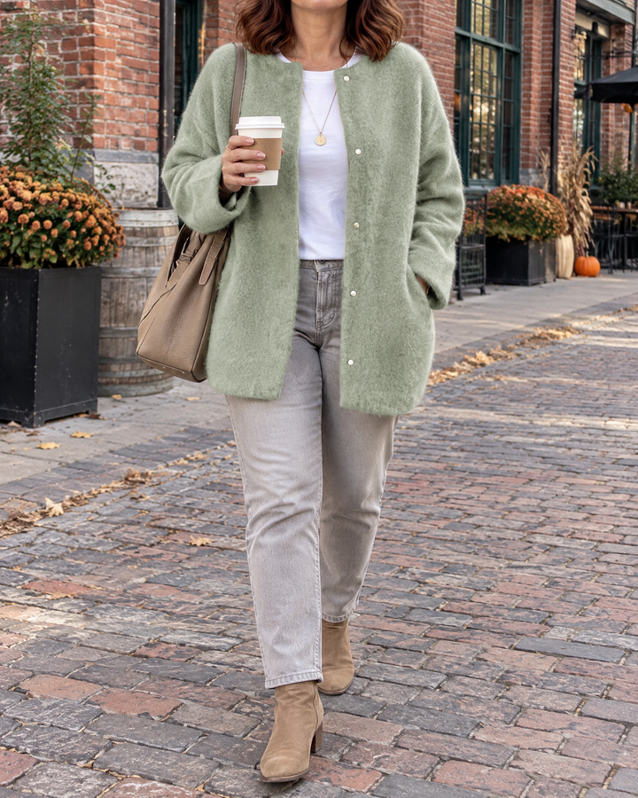 Hortense - Wool-Look Button Jacket in sage green, in the Distillery District