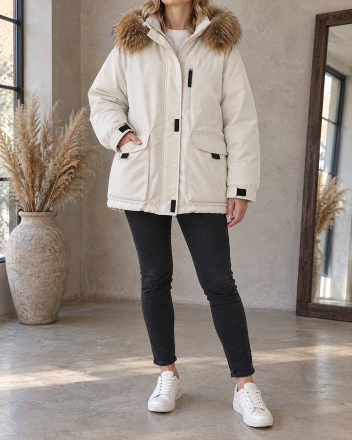 Francine - Oversized Hooded Parka in cream, front view