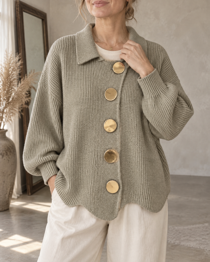 Albane - Collared Button Cardigan in sage, front view