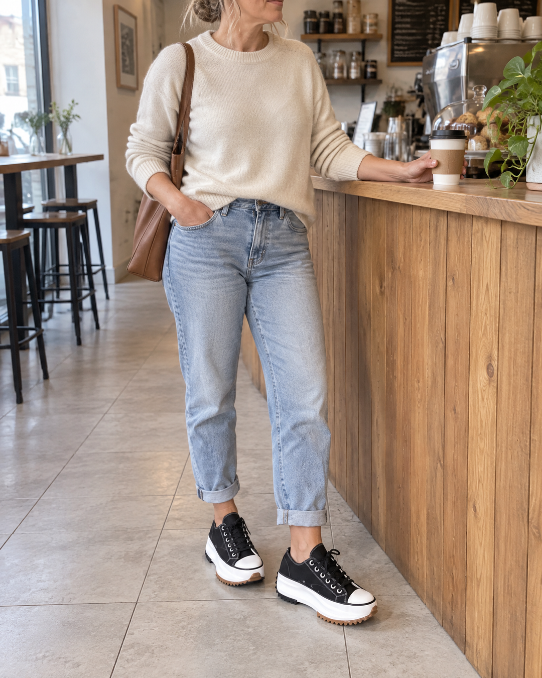 Fanny - Platform Canvas Sneakers in black, on a coffee run