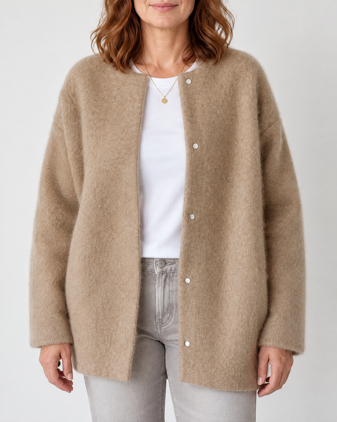 Hortense - Wool-Look Button Jacket in camel, front view