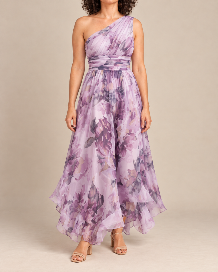Giselle - One-Shoulder Floral Maxi Dress in lavender, front view