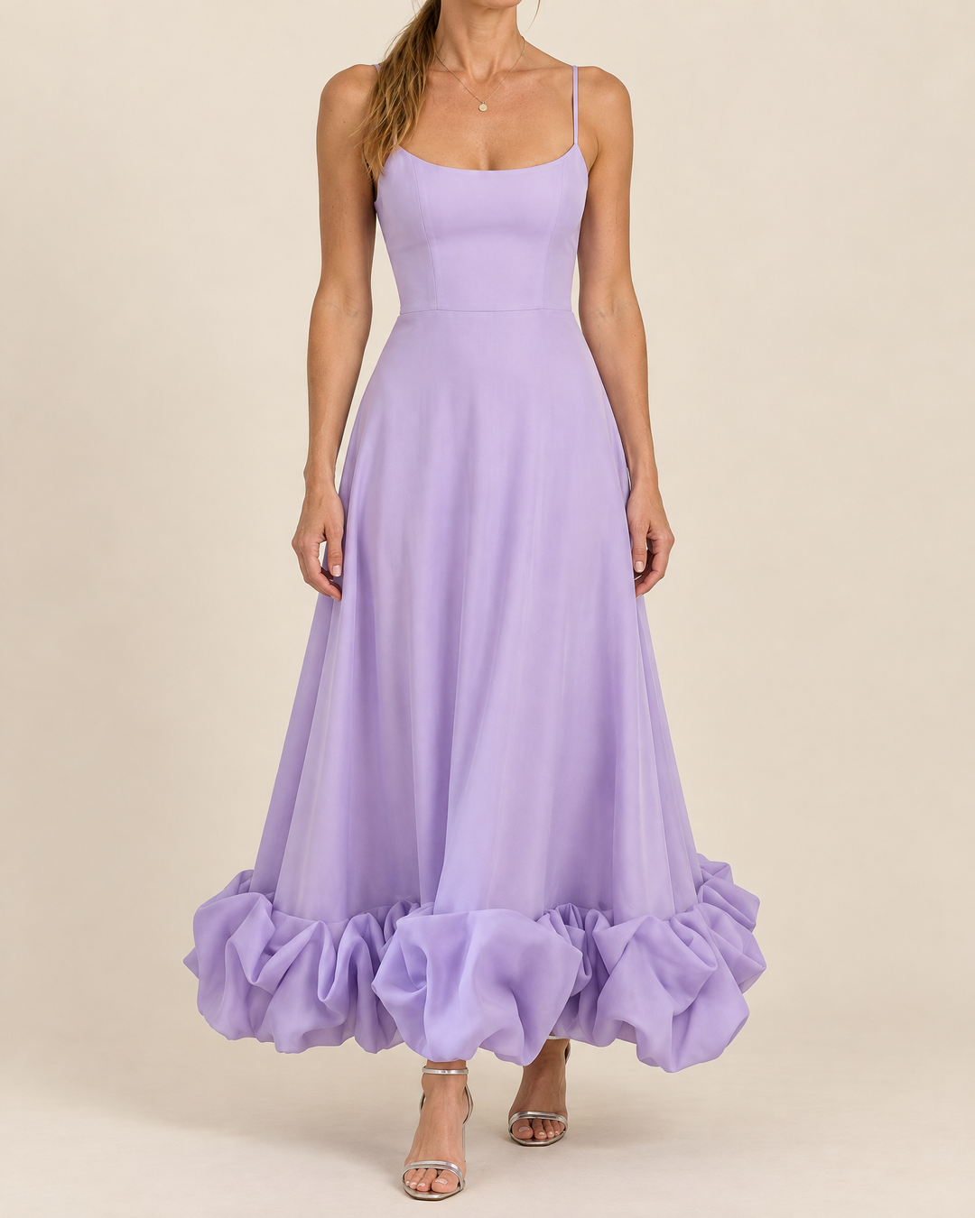 Rosine - Ruffle Hem Cami Maxi Dress in lilac, front view