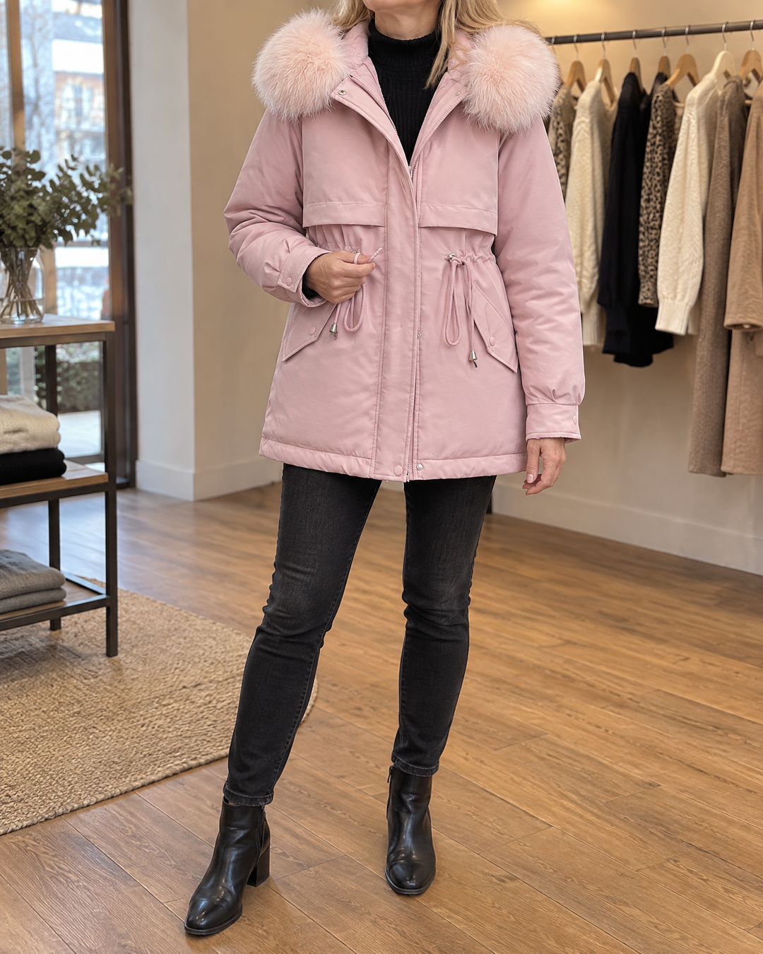 Geraldine - Plush Lined Parka in pink, front view
