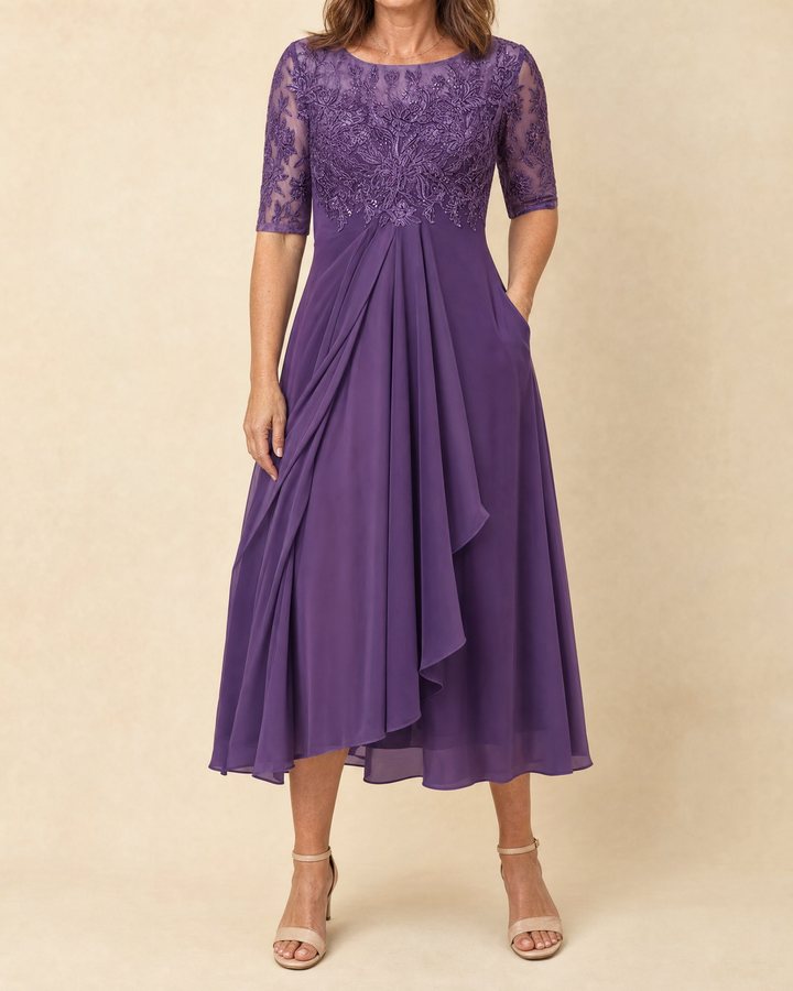 Odette - Elegant Dress in purple, front view