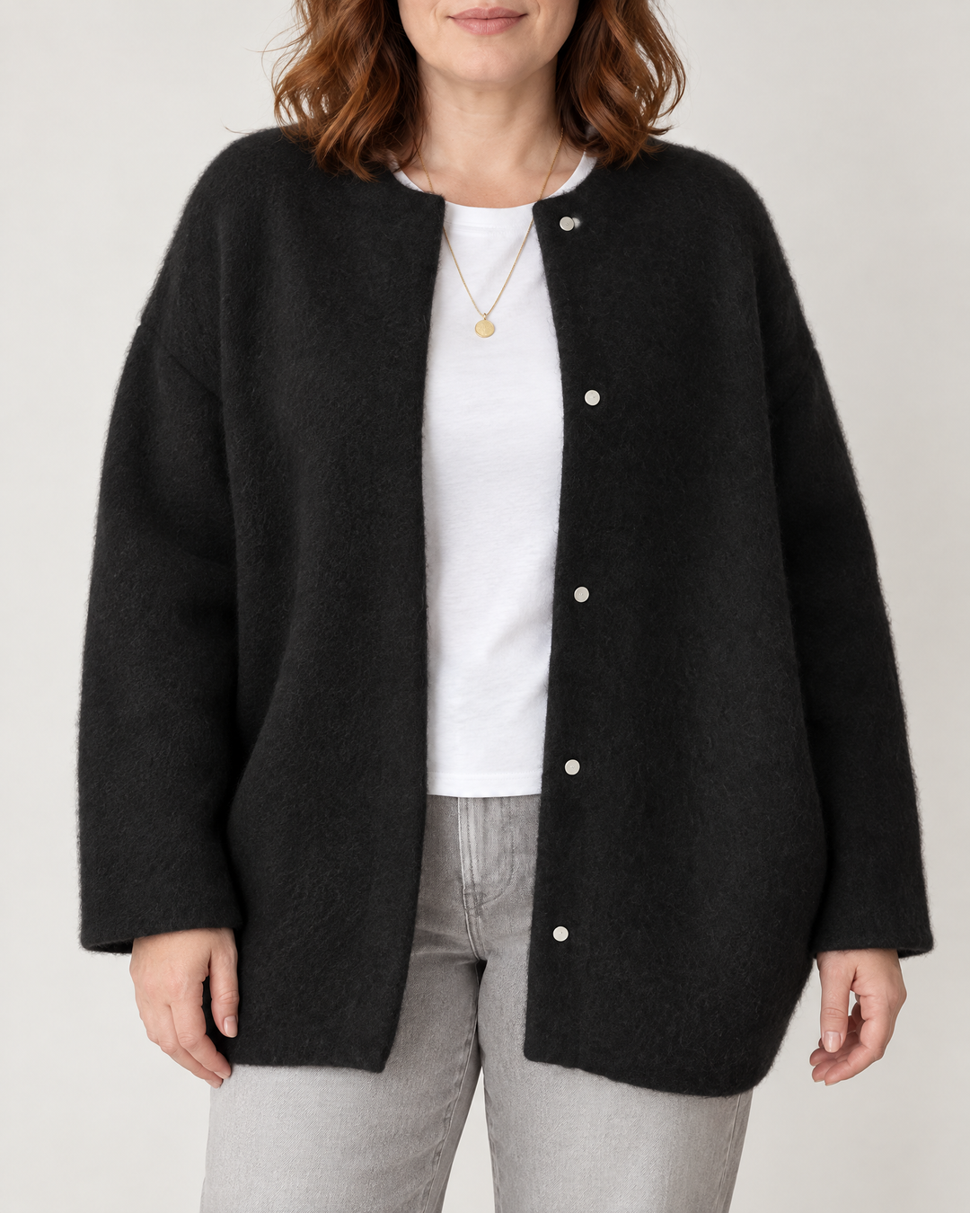 Hortense - Wool-Look Button Jacket in black, front view