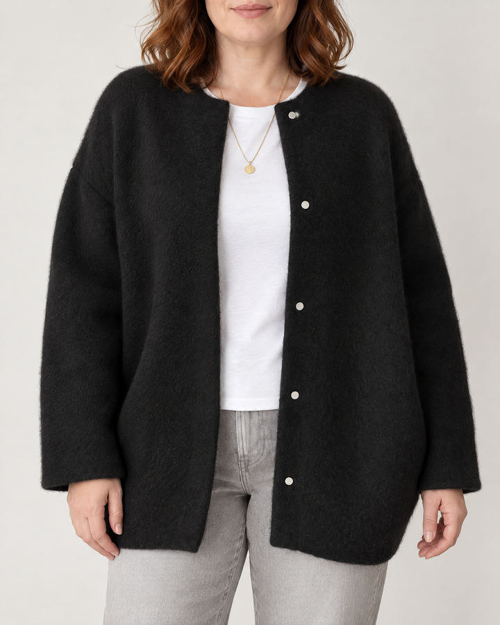 Hortense - Wool-Look Button Jacket in black, front view