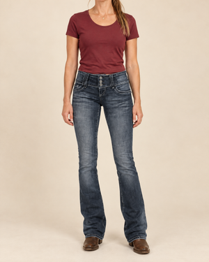 Marianne - Button Fly Bootcut Jeans in black, front view