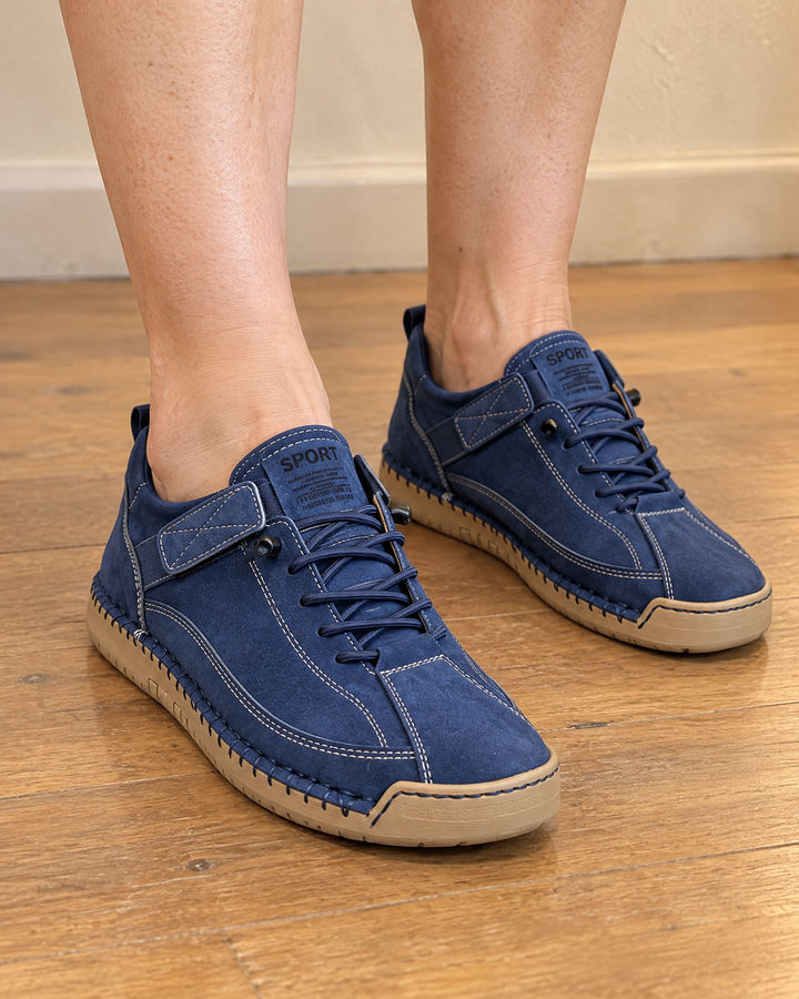 Lison - Easy-On Stitched Sneakers in navy, front view