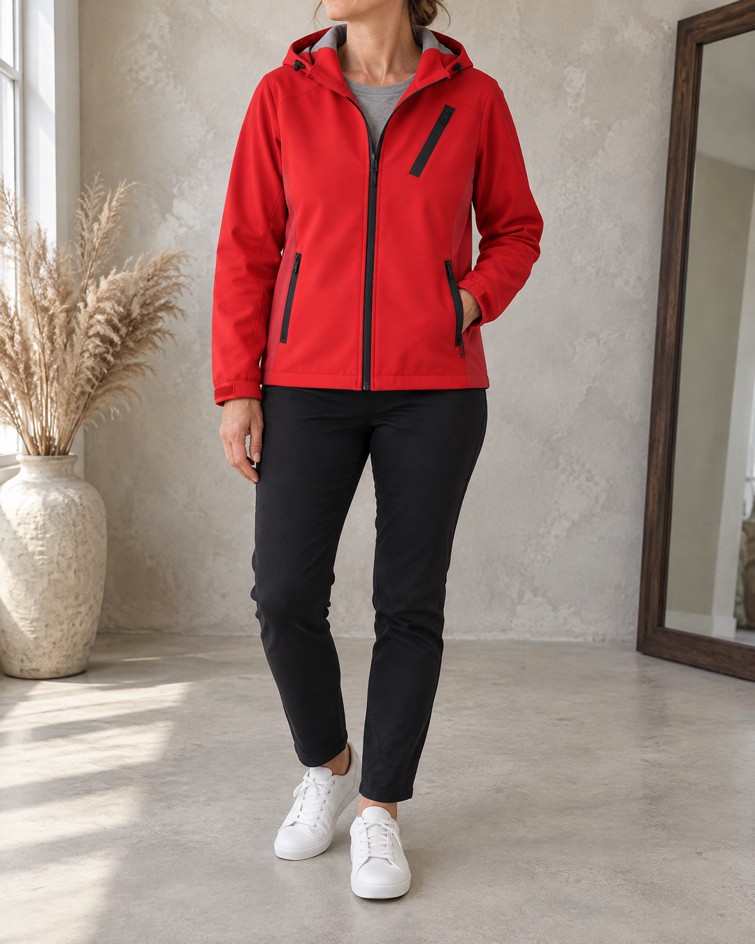 Gwenaelle - Hooded Softshell Jacket in red, front view