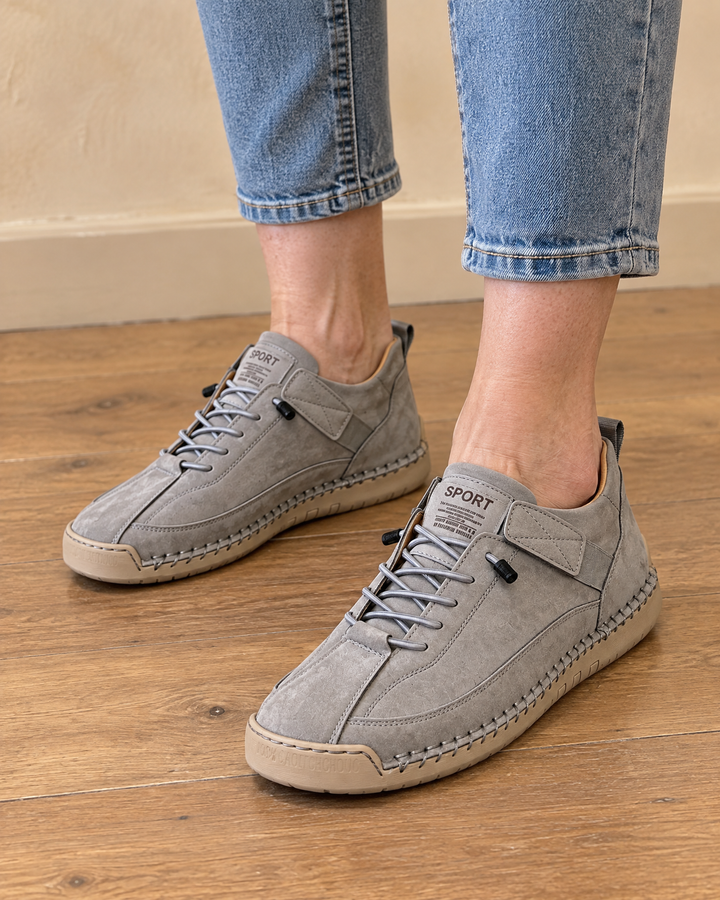 Lison - Easy-On Stitched Sneakers in grey, front view
