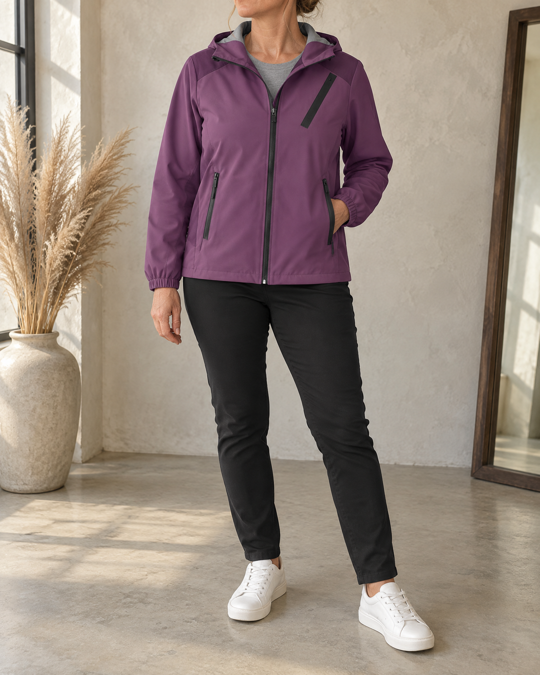 Gwenaelle - Hooded Softshell Jacket in purple, front view