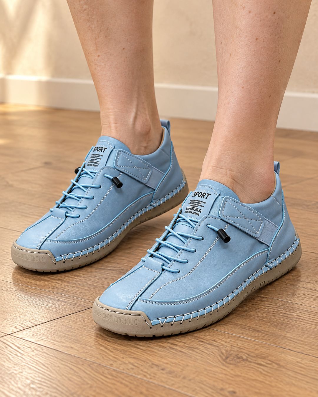 Lison - Easy-On Stitched Sneakers in light blue, front view