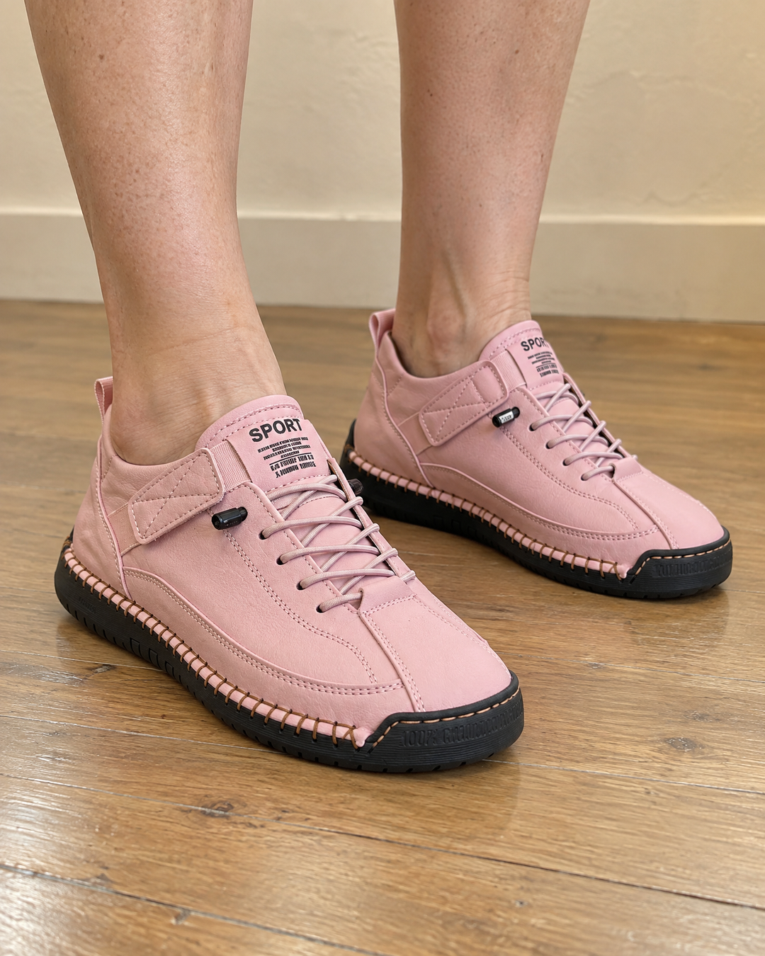 Lison - Easy-On Stitched Sneakers in pink, front view